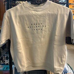 Vintage GUESS Worldwide Jeans Short Sleeve Sweatshirt Cream OSFA